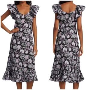 Mille NWT Klara Midi Dress Tropical Night Size XL Ruffle Sleeve Pleated Hem